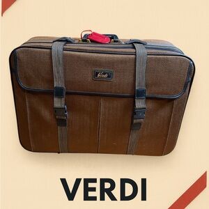 Verdi Brown Herringbone Carry-On Roller Suitcase bf